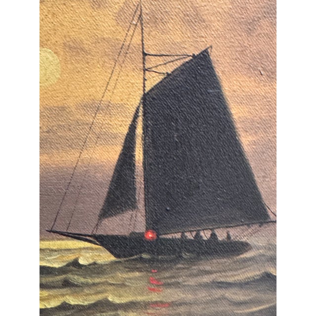 Capella Signed Moonlit Sailboat Seascape Oil Painting For Sale - Image 9 of 12