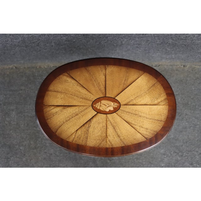 Edwardian Style Mahogany Parquetry Top Cocktail Table With Shell Inlay For Sale - Image 4 of 11