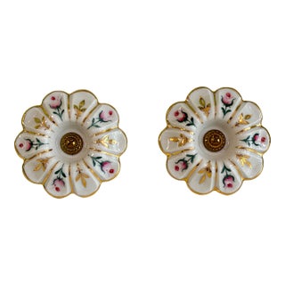 Vintage Victorian Style (Rose Motif and Gold) Porcelain Curtain Tiebacks - A Pair For Sale