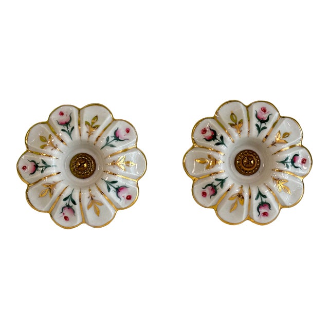 Vintage Victorian Style (Rose Motif and Gold) Porcelain Curtain Tiebacks - A Pair For Sale