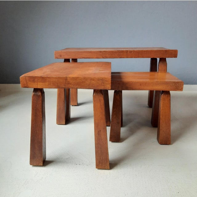 The corners of these 3 side tables are slightly rounded. Angular tapered legs. The tables are in good condition with...