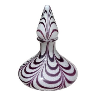 Vintage Murano Silver Flecks Purple Fenicio Pulled Feather Italian Art Glass Mid Century Decanter For Sale