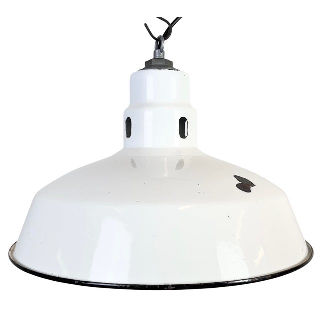 Industrial White Enamel Factory Pendant Lamp from Abolite, 1960s For Sale - Image 17 of 17