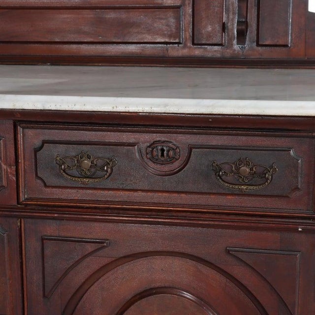 Antique Brooks Renaissance Revival Carved Walnut, Burl & Marble Sideboard C1890 For Sale - Image 13 of 18