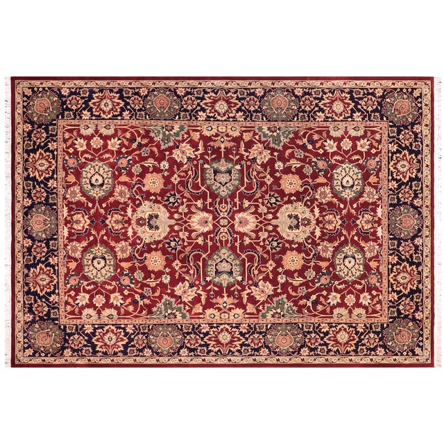 Shabby Chic Kafkaz Pak-Persian Red/Blue Wool Rug - 9'0'' X 11'8'' For Sale - Image 9 of 9