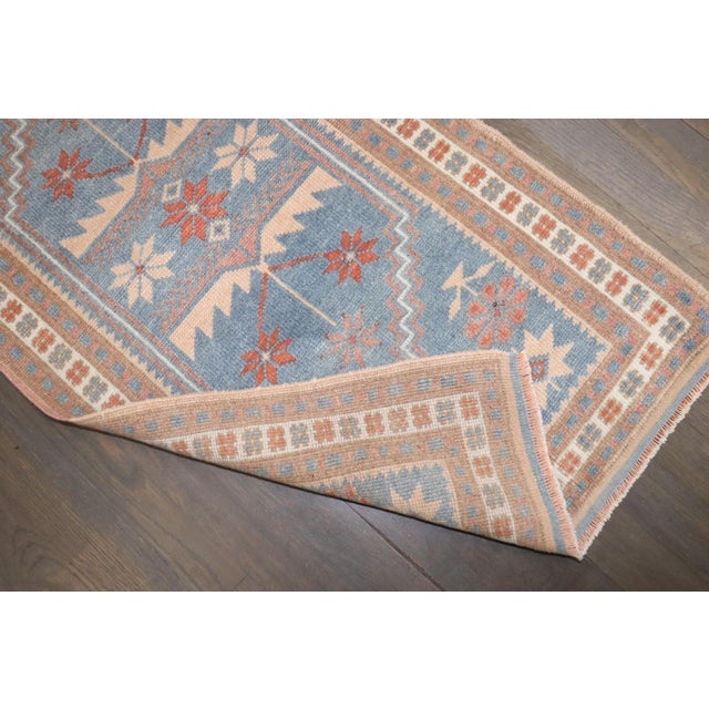 Textile Blue Mini Turkish Konya Rug no. j5304 For Sale - Image 7 of 7