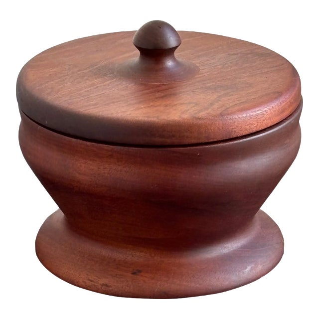 Vintage Scandinavian Modern Turned Wood Treen Pedestal Bowl For Sale