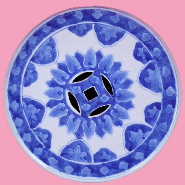 Petite Chinoiserie Blue Garden Seat For Sale - Image 4 of 4