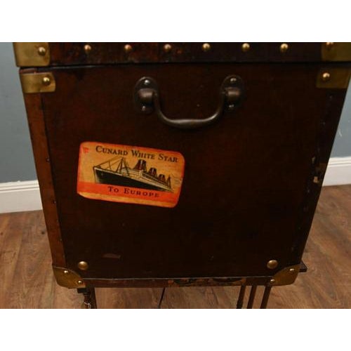 Vintage Leather Travel Trunk For Sale - Image 6 of 10