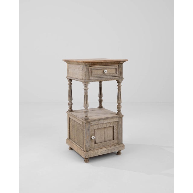 Traditional 1900s Belgian Bleached Oak Bedside Table For Sale - Image 3 of 18