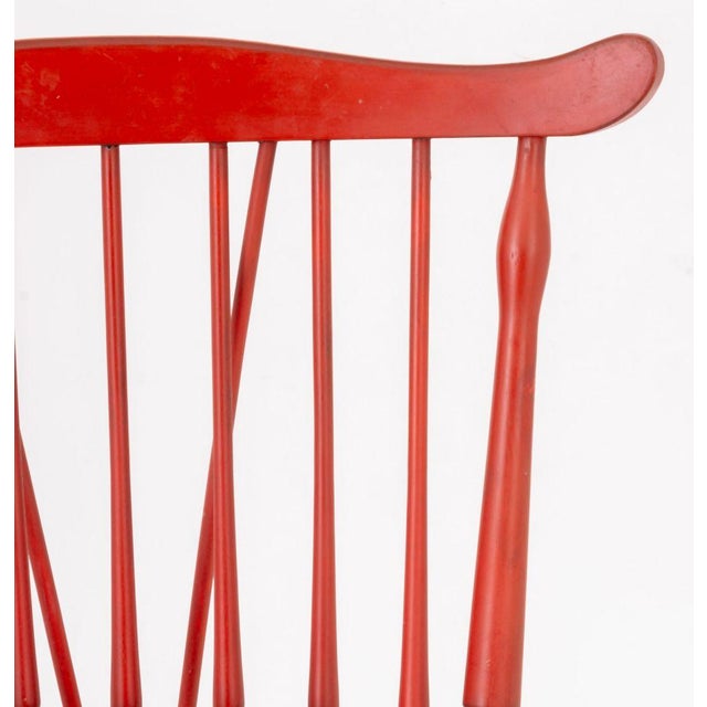 Windsor Style Red Painted Dining Chairs, 4 For Sale In New York - Image 6 of 9