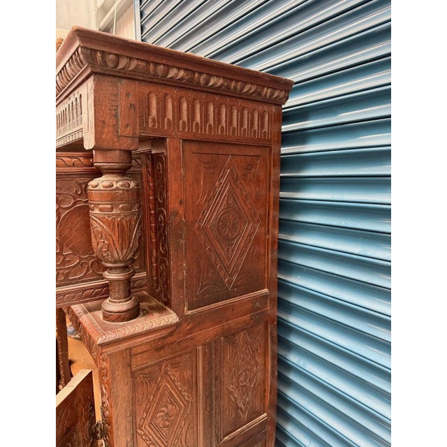 Antique Carved Oak Court Cupboard For Sale - Image 12 of 13