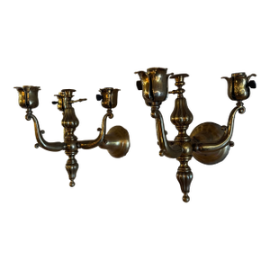 Late 1800's Gas/Electric Three Light Sconces - a Pair