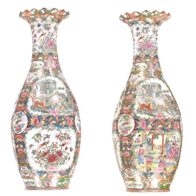 Pasargad N Y Chinese Polychrome Hand Painted Porcelain Vases - A Pair For Sale