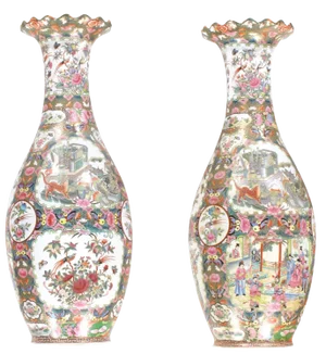 Pasargad N Y Chinese Polychrome Hand Painted Porcelain Vases - A Pair