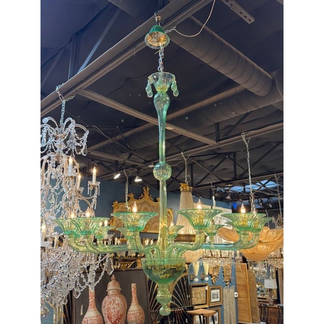Modern Murano Apple Green Chandelier For Sale - Image 3 of 7
