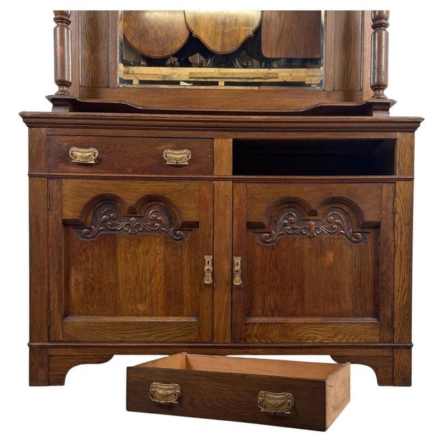 20th Century English Oak Mirror-Back Sideboard For Sale - Image 4 of 13