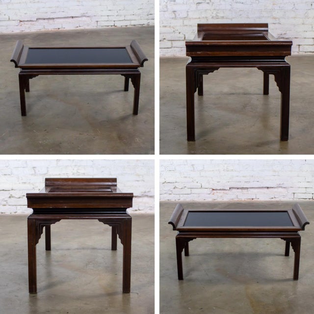 Early to Mid-20th Century Chinese Chippendale Petite Coffee Table Walnut With Black Glass Inset Top For Sale - Image 17 of 18