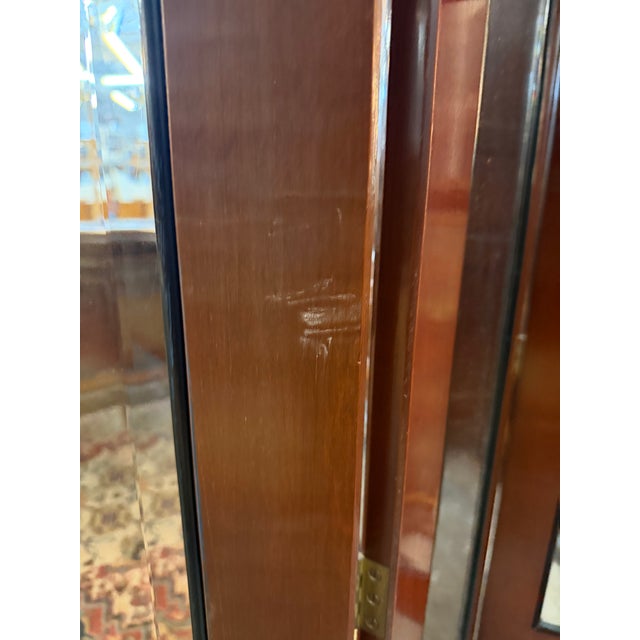 Wood Vintage Contemporary Mahogany 4-Panel Folding Room Divider Screen With Beveled Glass For Sale - Image 7 of 7