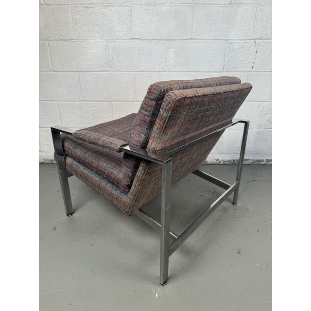 Mid 20th Century Milo Baughman for Thayer Coggin Chrome Flat Bar Lounge Chairs - Set of 2 For Sale - Image 9 of 11