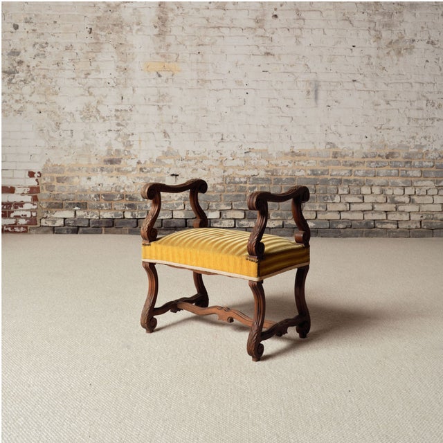 1900s French Wood & Upholstered Stool For Sale - Image 4 of 10
