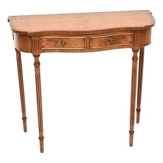 Antique Regency Style Burr Walnut Console Table, 1950 For Sale