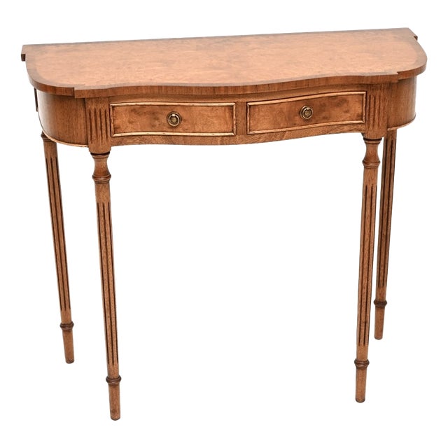 Antique Regency Style Burr Walnut Console Table, 1950 For Sale