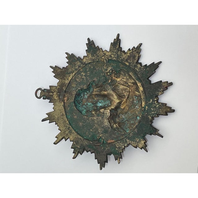 French Convent Late 19th Century Brass Haloed Christ Blessing Sunburst Plaque For Sale - Image 10 of 12