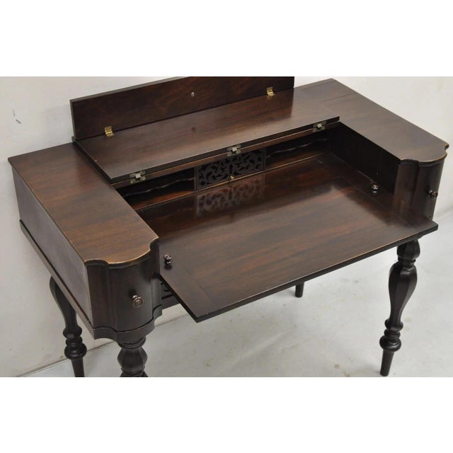 Early 20th Century Antique Victorian Mahogany Spinet Piano Style Flip Top Secretary Writing Desk For Sale - Image 5 of 11