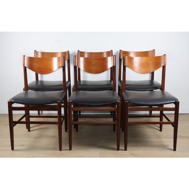 Chairs in Teak and Black Imitation Leather by Gianfranco Frattini, 1960s, Set of 6 For Sale - Image 10 of 18
