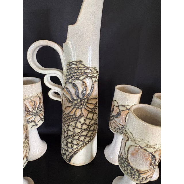 1990s 1990s Jana Kozon Kausalik 9 Piece Wheel Tossed Glazed Pottery Drink Set For Sale - Image 5 of 9