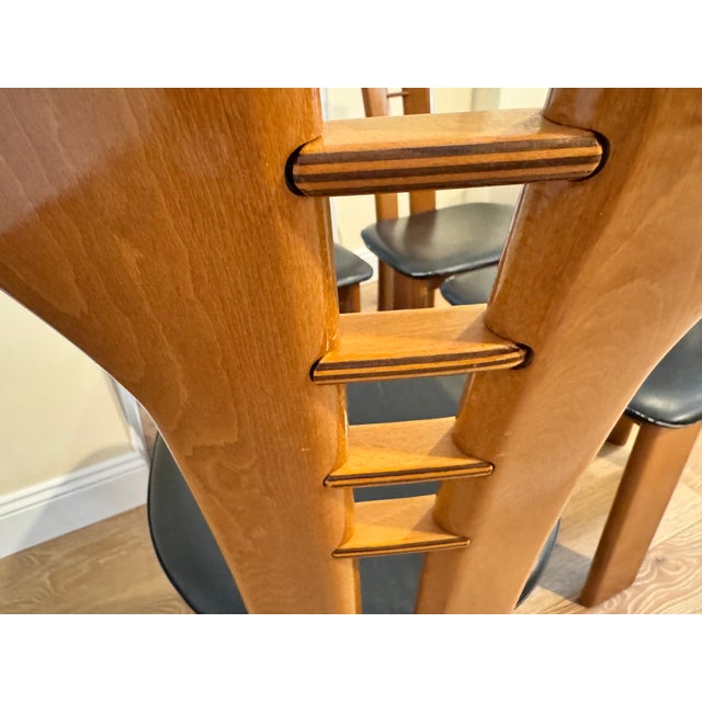 Maurice Villency Set of Four Late 20th Century Attributed to Maurice Villency Wood & Leather Dining Room Chairs For Sale - Image 4 of 7