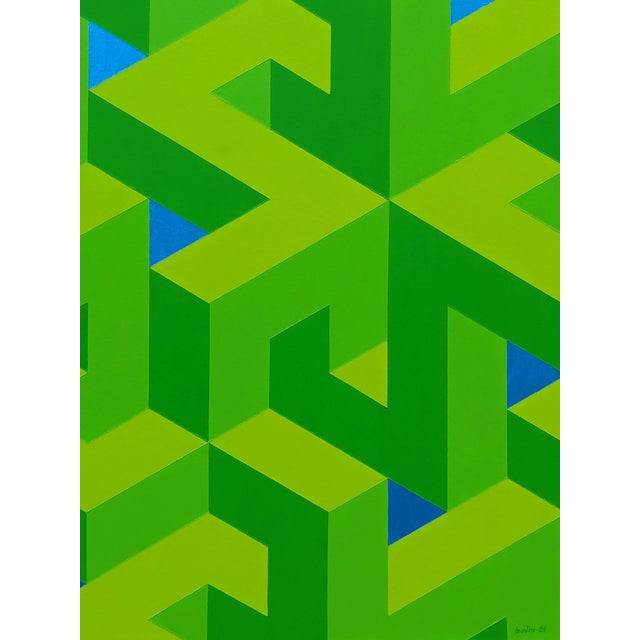 2020s Austin Magruder Contemporary Lime Green & Blue Colorful Tessellated Geometric Abstract Painting, 2024 For Sale - Image 5 of 9