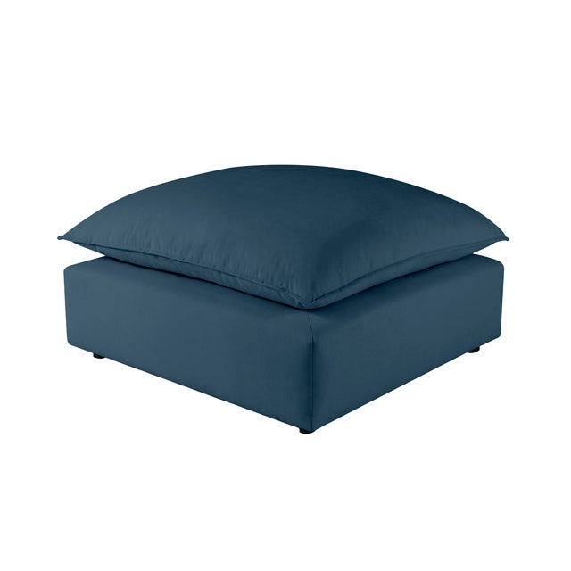 Wood Cali Navy Performance Fabric Ottoman For Sale - Image 7 of 7