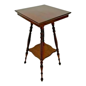 1910s Antique Victorian Square Table With Bottom Shelf Two Tier Solid Mahogany