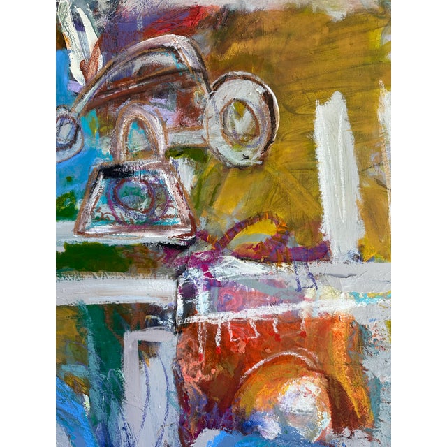 Cornflower Blue Colorful Abstract Painting on Canvas For Sale - Image 8 of 10