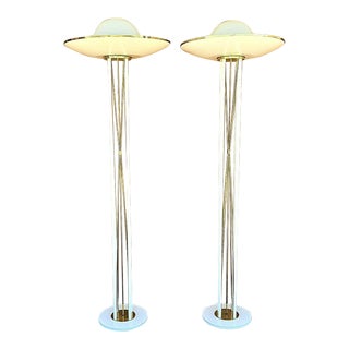 80" Large 1970's Reggiani Italian Style Torchiere Floor Lamps - Set of 2 For Sale