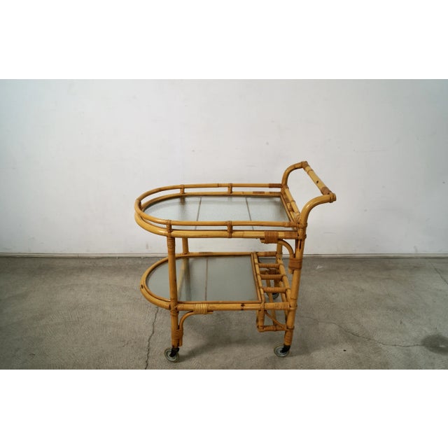 Brown Jordan 1960’s Mid-Century Modern Rattan & Glass Bar Cart For Sale - Image 4 of 12