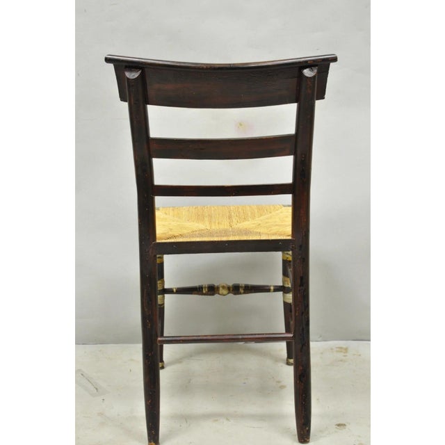Antique Colonial Red Hand Painted Harvest Hitchcock Rush Seat Side Chair For Sale - Image 14 of 18