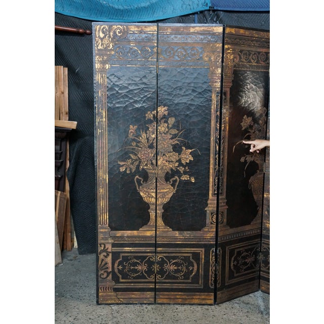 Vintage Chinoiserie Black Lacquer 8 Panel Folding Screen Room Divider 144" For Sale - Image 10 of 18