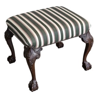Baker Chippendale Style Mahogany Carved Footstool Bench Stool Claw & Ball For Sale
