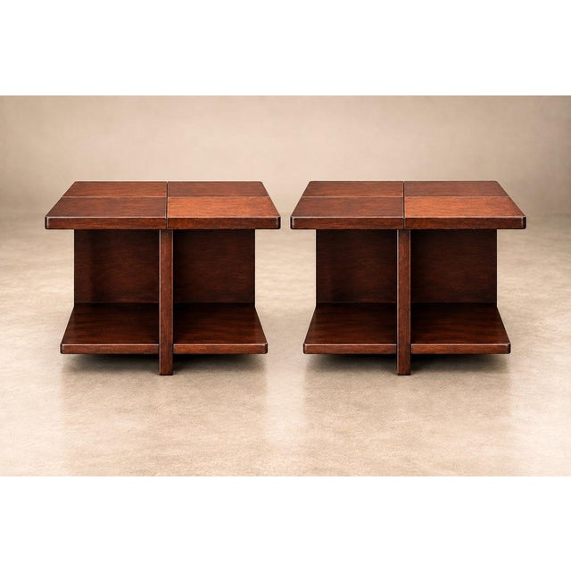 Pair of Brazilian Modern Imbuia Side Tables with Open Lower Storage and Display Shelves, Casa Finland, Brazil, 1960s — Lot 1130 For Sale - Image 14 of 18