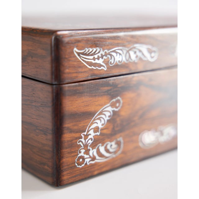 19th Century English Rosewood & Mother of Pearl Jewelry Box For Sale - Image 11 of 12