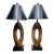 Vintage Extra Tall Organic Wood and Bone Mid Century Modern Open Oval Black Shade Table Lamps - a Pair For Sale