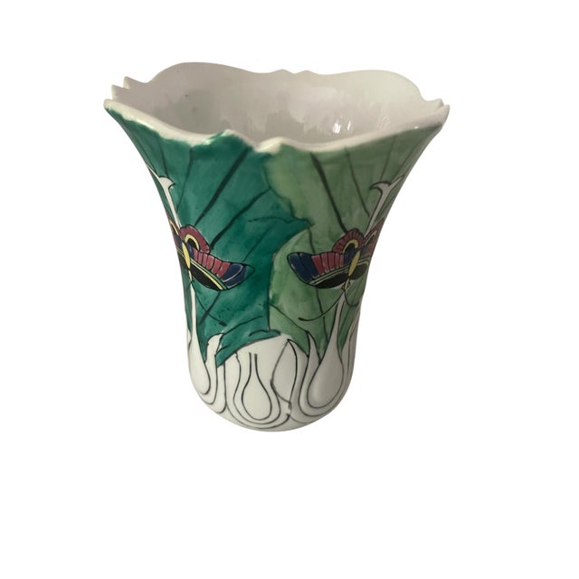 Chinese Porcelain Bok Choy Cabbage & Butterfly Vase For Sale - Image 4 of 5