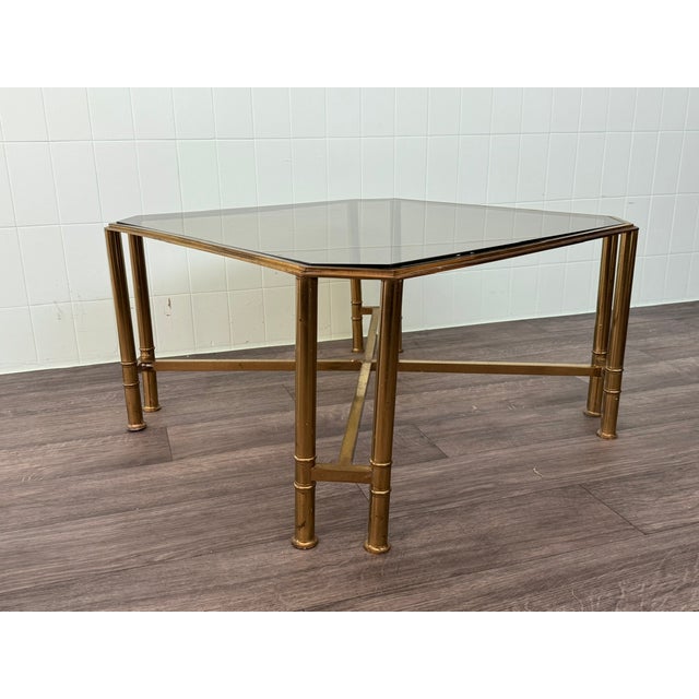 1970s Vintage Hollywood Regency Style Brass and Smoked Glass Coffee Table, 1970s For Sale - Image 5 of 17