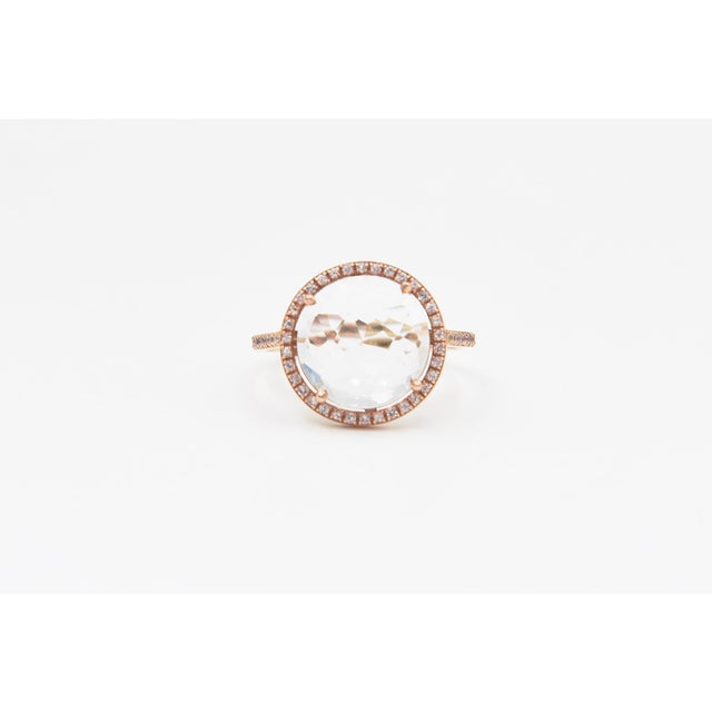 Contemporary Suzanne Kalan Couture 14k Rose Gold White Topaz and Diamond Halo Ring, Size 8.5 For Sale - Image 3 of 13