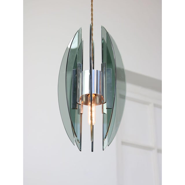 Silver Italian Space Age Acrylic Glass Pendant Lamp, 1970s For Sale - Image 8 of 16