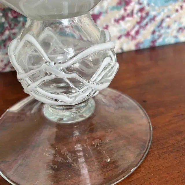 White 1990s Italian White Glass Vase Silicon Design on Pedestal For Sale - Image 8 of 10