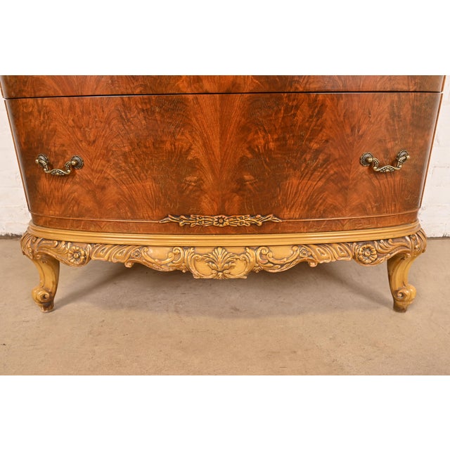 Romweber Style French Provincial Louis XV Flame Mahogany and Parcel Painted Dresser, Circa 1920s For Sale - Image 9 of 12